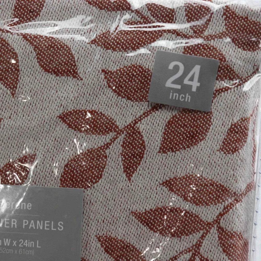 Elrene Serene Tier Curtains 24 Inch Spice Red Leaf Rod Pocket 60x24 Cotton Linen